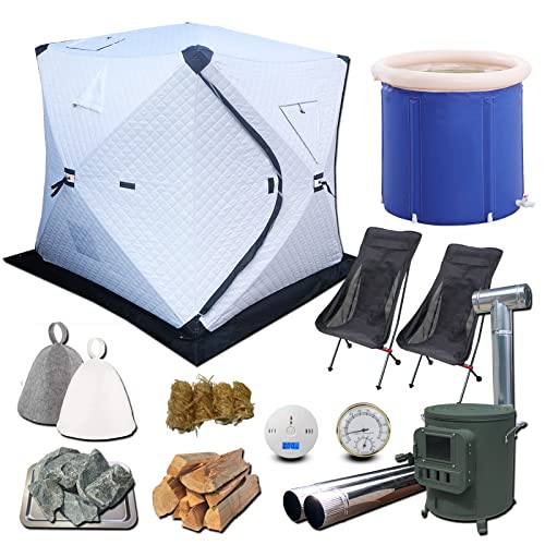 MGC JAPAN TRADE ととのうに挑戦 サウナテント フルセット 届いた日からすぐ使える テントサウナ 自宅 庭 (ホワイト)