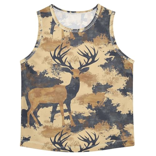 Boys Tank Top Shirts Deer Retro Camouflage Sleeveless T-Shirts Crew Neck for Kids Clothing Children