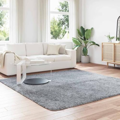 Tapis à poils longs haute densité gris clair 240x240 en polyester
