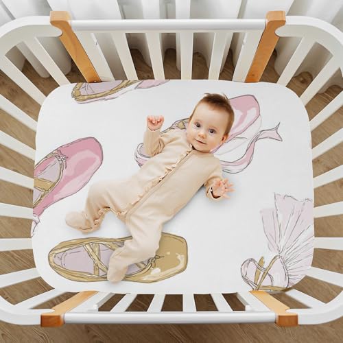 Image of Baby Crib Sheet Ballet Shoes Ballerina Crib Mattress for Boys and Girls Playard Sheet Soft Breathable Fitted Baby Mattress Cover 52x28in