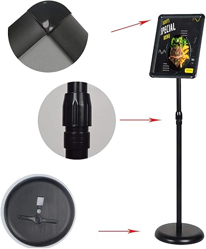 Miniatura 5 de Soporte para cartel de pie de alta resistencia de 8.5 x 11 pulgadas (altura ajustable), vista vertical y horizontal, marco de apertura a presión con
