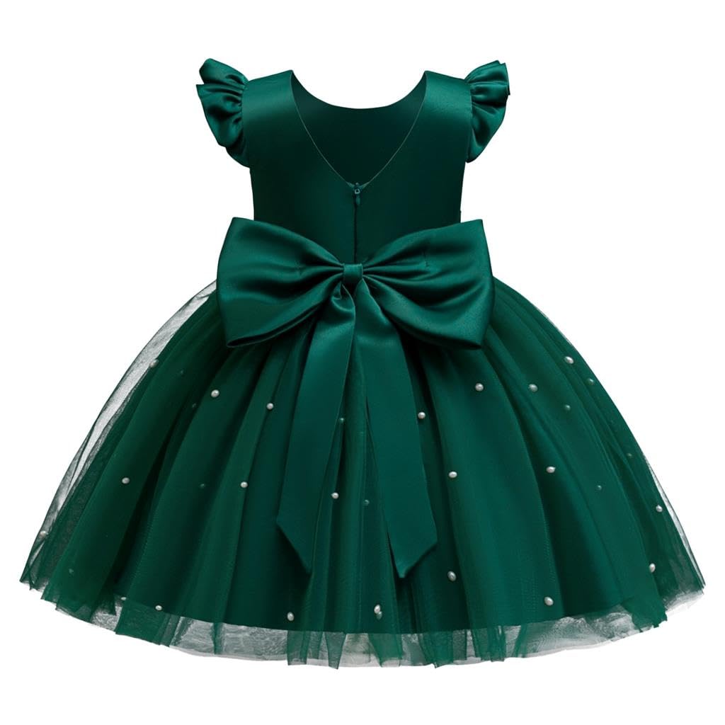 Lito Angels Vestido de Fiesta con Perlas para Niñas | Mangas con volantes, Falda amplia de tul, Perlas, Lazo trasero, Boda, Cumpleaños, Comunión