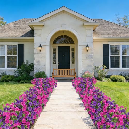 Image of Bassion 20 Bundles Artificial Violet Flowers for Outdoors, Purple Fuchsia