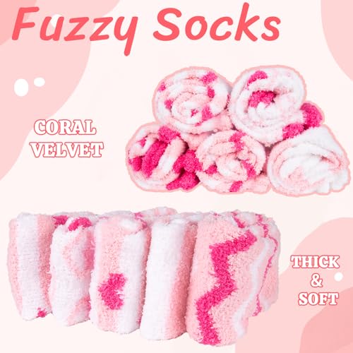 Image of Evankin Women's Heart Fuzzy Socks, 5 Pairs Soft Plush Slipper Socks | Soft Plush Fleece Slipper Socks With Pink Heart Designs, Five Cozy Pairs For Valentine's Day Gifts And Cold-Weather Lounging