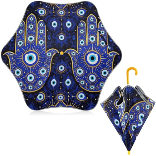 Paraguas infantil reflectante para el colegio con estampado Hamsa amarillo y azul