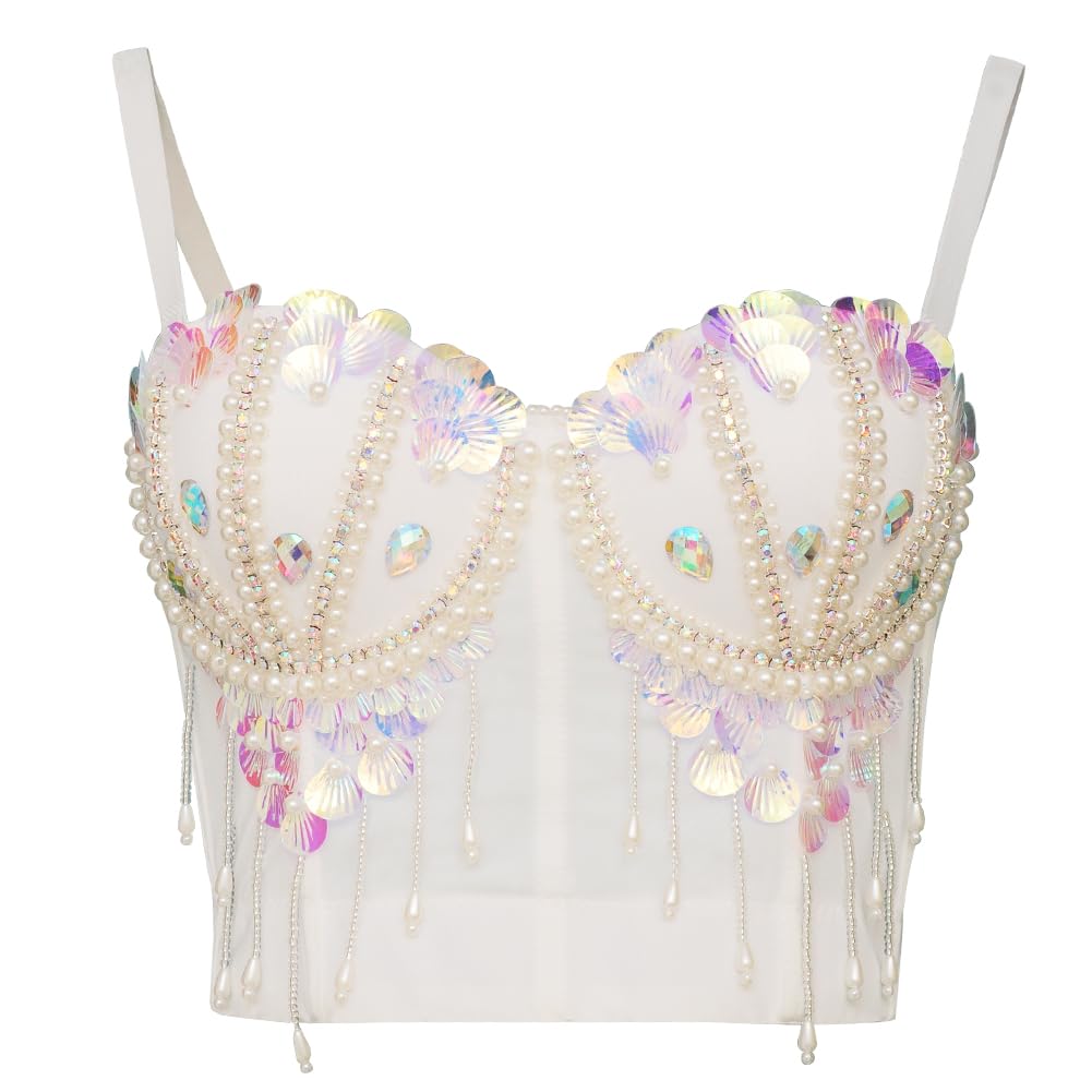 ROYAL SMEELA Bustier con strass da donna Corsetto Bustier Da Donna Bustier e Corsetto Gotic Punk per donne Top Bustier Corsetto Frangia Top Corsetto Diamanti Corsetto con perline donna bustier sexy