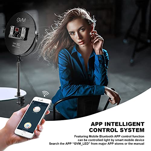 Image of GVM Key Light, 14 inch LED Video Light with APP Control, Bi-Color Round Lighting, Ultra Thin 60W 3200-5600K Dimmable LED Soft Light with Table Stand for Gaming Studio YouTube Wedding Live Streaming