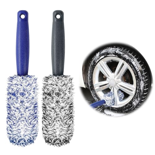 URAQT 2-teilige Felgenbürste Alufelgen, Premium Mikrofaser Felgen Bürste für Eine Besonders Schonende Reinigung bis ins Felgentiefbett, 30cm Profi Auto Reinigung Felgenreinigungsbürste, Schwarz + Blau