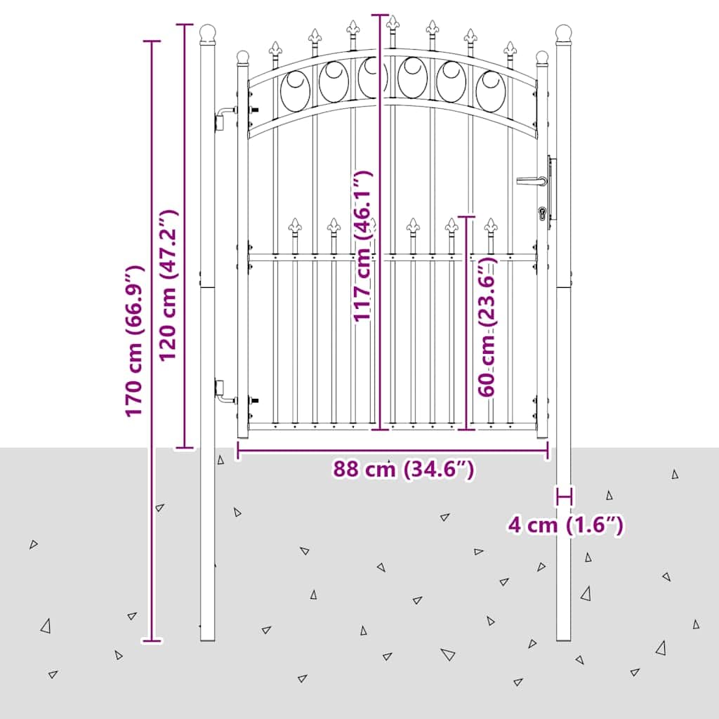 Puerta de valla EMMEN con clavos de acero 104 x 117 cm, color verde, robusta puerta de jardín con función de seguridad, puerta con recubrimiento de polvo para entrada, jardín y terreno