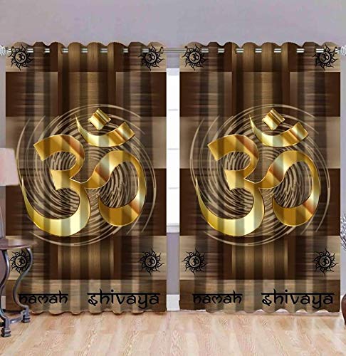 DECOMIZER Polyresin 3D Digital Printed Premium God Coffee OM Print Curtains for Home Polyester Knitting Curtain Multicolor for Pooja ghar mandir Temple Home 4 x 9 Feet Long Door Curtain - 1 Piece