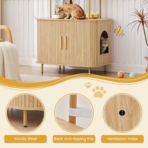 Image of 62 inch Sliding Door Hidden Cat Litter Box Enclosure with Shelves