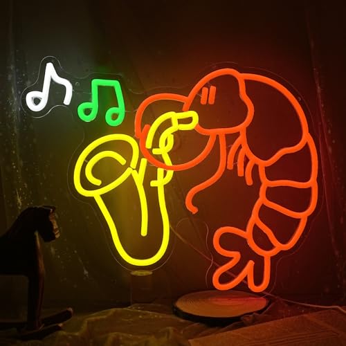 Image of Lobster Saxophone Neon Sign Dimmable Music Crawfish LED Light Sign Shrimp Jazz Neon Light for Bar Man Cave Party Music Room Shop Seafood Restaurant