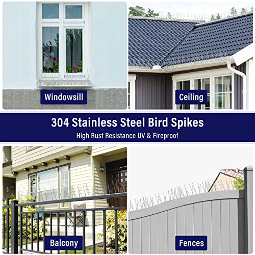 Paulinn Bird Spikes For Pigeons Small Birds: 30 Feet/28 Strips Durable Anti-Bird Nest Fence Spike With Stainless Steel Base For Deterring Birds, Crows, Woodpeckers, Smooth Polishing Harmless #TOP4