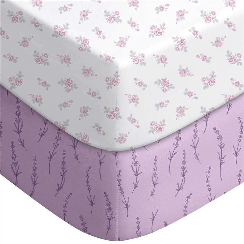 Image of FILLEEP Baby Crib Sheets for Boys & Girls, Neutral 2 Pack, Standard & Toddler Mattress Sheet, Super Soft Breathable Fitted Crib Sheet 52x28x8in (Purple Flower)