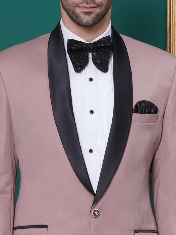 Image of FAVOROSKI Tuxedo Blazer for Men with 2 Pockets | Rayon Slim Fit Blazers | Ethnic Wear Tuxedos | One Button Solid Tuxedo Blazers in Shawl Collar | Blazer for Wedding, Festive, Formal