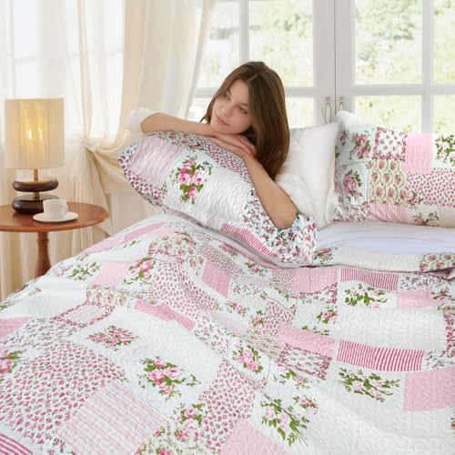 Emma Barclay Cotswold - Quilted Patchwork Bedspread Set in Pink - Double