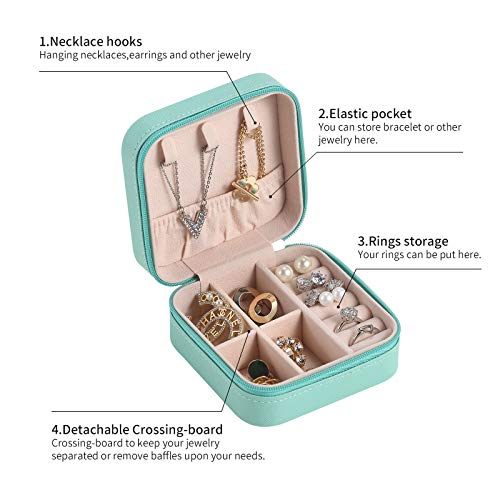 Image of CASEGRACE Faux Leather Travel Jewelry Case, Small Jewelry Box Portable Jewelry Travel Organizer Display Storage Case For Rings Earring Necklace Bracelet, Gift For Women Girls, Blue