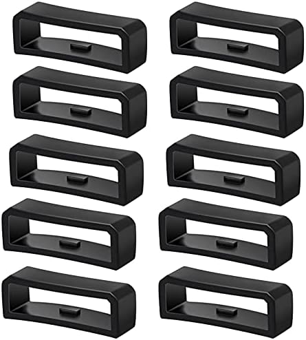 10Pcs 22mm Silicone Watch Band Fastener Rings Holder Strap Loop Compatible with Garmin Fitbit Smart Watch Wristband Watch Replacement Rubber Retainer Keeper Black