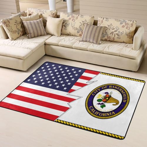 Bakersfield & US Flag Area Rug 63x48in Indoor Floor Mat