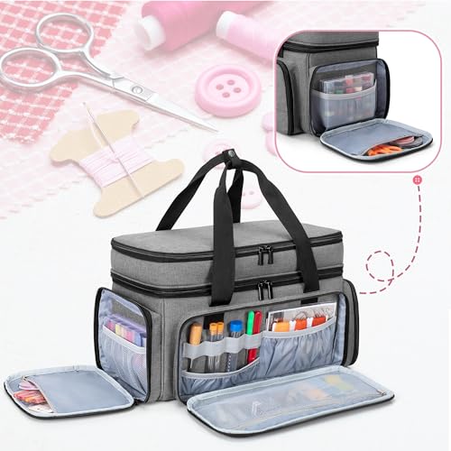 LUXJA Large 2 Layers Sewing Organizer Bag with 5 Detachable Dividers, Sewing Storage Bag for Sewing Supplies (Bag Only), Gray by LUXJA - Image 4