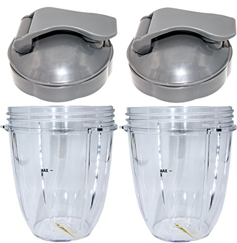 Blendin Premium Replacement Parts, Compatible With Nutribullet 600W, 900W, Nb-101B, Nb-101S, Nb-201, Nbr-0601, Nbr-1201, Nb9-1301, 900 Pro Series Blenders (2 Short Small Cups 2 Flip Top To Go Lids) #TOP3
