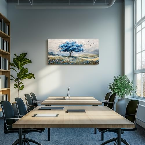 SERIMINO Tree of Life Landscape Wall Art, Blue Tree Aesthetic Large Artwork, Nature Botanical Decor Canvas Prints, Rustic Scenery Modern Pictures Wall Decor Living Room Bedroom Home Office 20"X40"