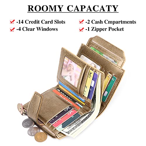 Image of FALAN MULE Small Wallet for Women Genuine Leather Bifold Compact RFID Blocking Small Womens Wallet, AW-Bronze-coloured, Casual