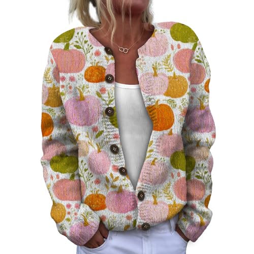 Chunky Sweater Women Crewneck Long Sleeve Women's Funny Y2K Fall Winter Floral Sweater Button Up Trendy Outfits