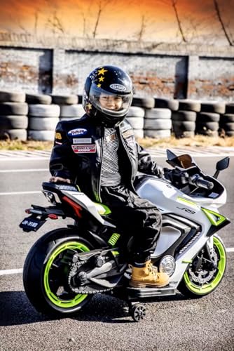 Image of Wishmaster Kids Battery Operated Rechargeable Electric Bike | 2 Seater Motorbike 3, 4, 5, 6, 7, 8, 9, 10, 11, 12 Years Children | Big Ride On Motorcycle (R9 Big Bike (4-12 Years), White)