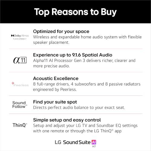 Image of LG Sound Suite H7 Soundbar - 9.1.6 Channel Spatial Audio with Wireless Dolby Atmos FlexConnect - α11 AI Processor Gen 3, Expandable with W7 Subwoofer & M5 /M7 Speakers (New 2026 Model)