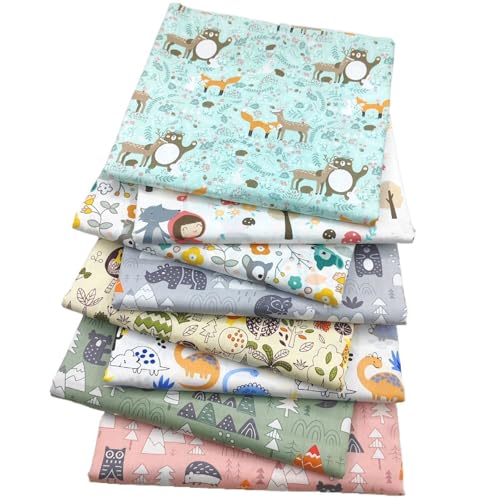 Lot de 8 tissus en coton pour patchwork, pour couture, patchwork, lot de restes de tissu à coudre, tissu en coton, motif animaux de dessin animé, pour...