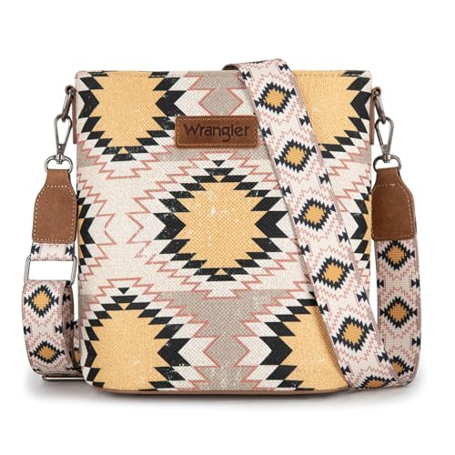 Image of Wrangler Aztec Crossbody Bags for Women Southwestern Print Canvas Shoulder Purse with Distressed Look and Adjustable Strap