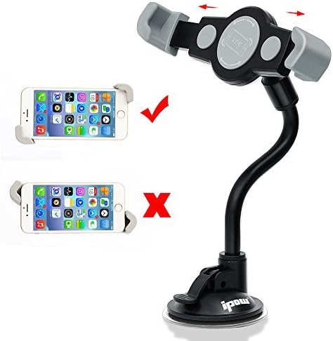 IPOW Car Phone Mount Diagonal Clamp Full-View Windshield/Dashboard Car Phone Holder with Strong Suction Cup& Bendable Goose Arm Compatible with iPhone 12 11 X 8Plus 7Plus 6Plus Galaxy S7 S9 J7V
