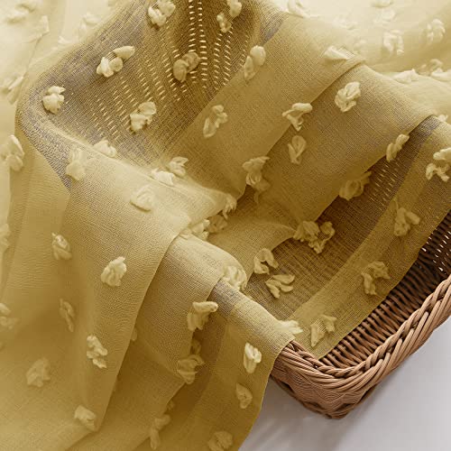 Guken Gold Sheer Living Room Curtains 84 Inch Length 2 Panels Floral Pom Pom Butterflies Look Curtain For Bedroom Rainbow Canopy Bed Headboard Rod Pocket Boho Modern Farmhouse Golden Yellow 42X84 #TOP6