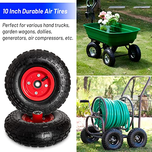 4.10/3.50-4 Tire And Wheel For Gorilla Cart - 2 Pack 10" Utility Pneumatic Tire For Hand Truck, Garden Wagon, Dolly, Generator, With 5/8" Axle Bore Hole, Inner Tube, And Double Sealed Bearings #TOP6