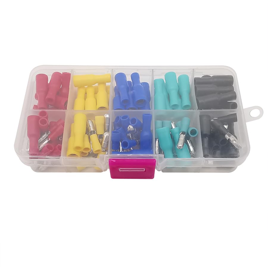 100Pcs/Box Male Female Insulated Wire Connectors Crimp Terminal Assorted Kit for 22~16AWG Wiring
