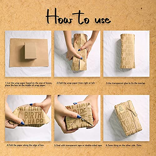 Happy Birthday Wrapping Paper For Men Boys Women Adults Kids Girls, Gift Wrapping Paper Recycled Multipack (7 Sheets,20 X 28 Inches Per Sheet,27 Sq.ft. Ttl,) W/ 10 Gift Tags Jute Twine Tape Stickers #TOP7