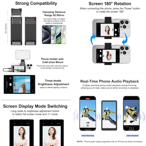 Image of Yantralay Selfie Monitor Screen for Smartphone | 3.97 inch Rear Camera Display with Clamp Mount, Wired & Wireless Mirroring | Mobile Vlogging Accessories