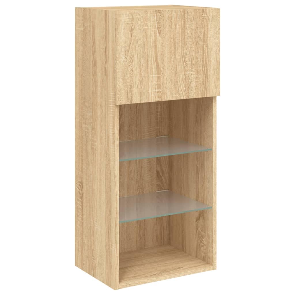 Gecheer 5-TLG.parete per soggiorno, parete con illuminazione a LED, pensile per TV, TV bassa, mobile per TV, TV da salotto, TV, in legno, vetro