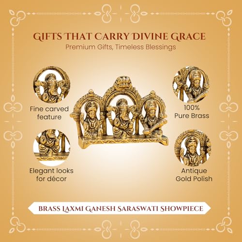 Image of Ekhasa 100% Pure Brass Lakshmi Ganesh Saraswati Idol with Gift Box | God Idol Brass Showpiece for Home Decor Pooja Room | Religious Housewarming Grah Pravesh Diwali Wedding Gift