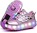 LED Zapatillas con Luces Ruedas Automática Retráctiles Ruedas Ajustables Zapatos de Skate Roller Deportivos Zapatos Luminosas Flash Patines Sneaker para Niños Niñas