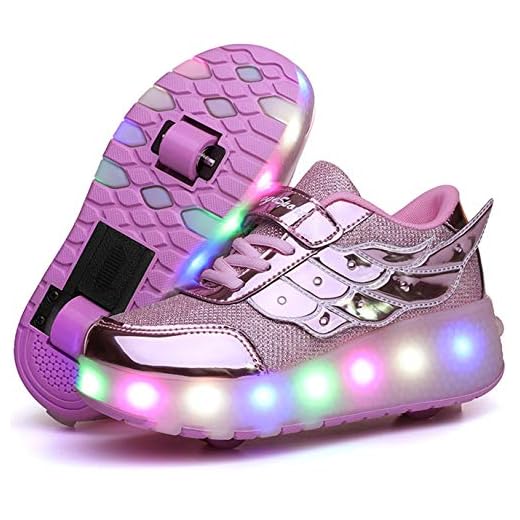 LED Zapatillas con Luces Ruedas Automática Retráctiles Ruedas Ajustables Zapatos de Skate Roller Deportivos Zapatos Luminosas Flash Patines Sneaker para Niños Niñas