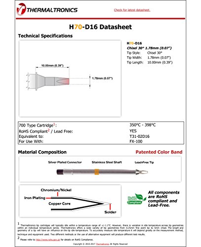 Image of Thermaltronics H70-D16 Chisel 30deg 1.78mm (0.07in) interchangeable for Hakko T31-02D16