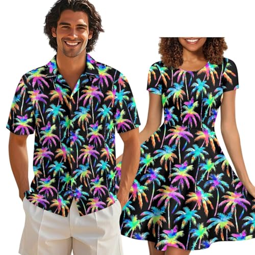 Image of AFPANQZ Couple Matching Outfit Casual Men's Button Down Shirt or Short Sleeve Summer Sundresses Dresses for Women 2026