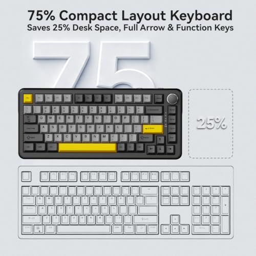 Image of AJAZZ AK820 HE Wired 75% Gaming Keyboard, Hall Effect Magnetic Switch with Rapid Trigger, 8KHz Polling Rate, Gasket Mount, PBT Keycaps, RGB Backlit, Metal Volume Knob for PC /Mac, Black