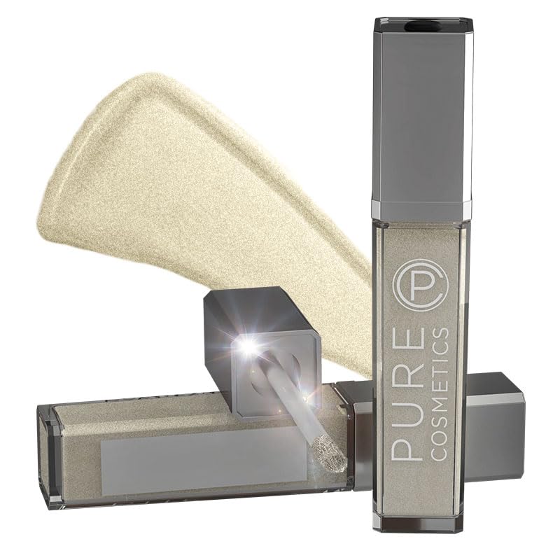 Pure CosmeticsPure Illumination Lip Gloss with Light and Mirror - Hydrating, Non-Sticky Lanolin Lip Glosses in Push Button LED-Lit Lip Gloss Tube for Easy On-The-Go Application, Clear