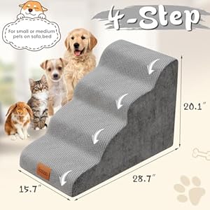   Dog-Stairs-for-Bed-4-Step-30D-Foam-Pet-StairsSteps-with-Waterproof-Cover-Non-Slip-Dog-RampLadder-for-Couch-Sofa-Bed-Suitable-for-Small-Dogs-Cats-with-OldInjuredShort-Legged-201-H