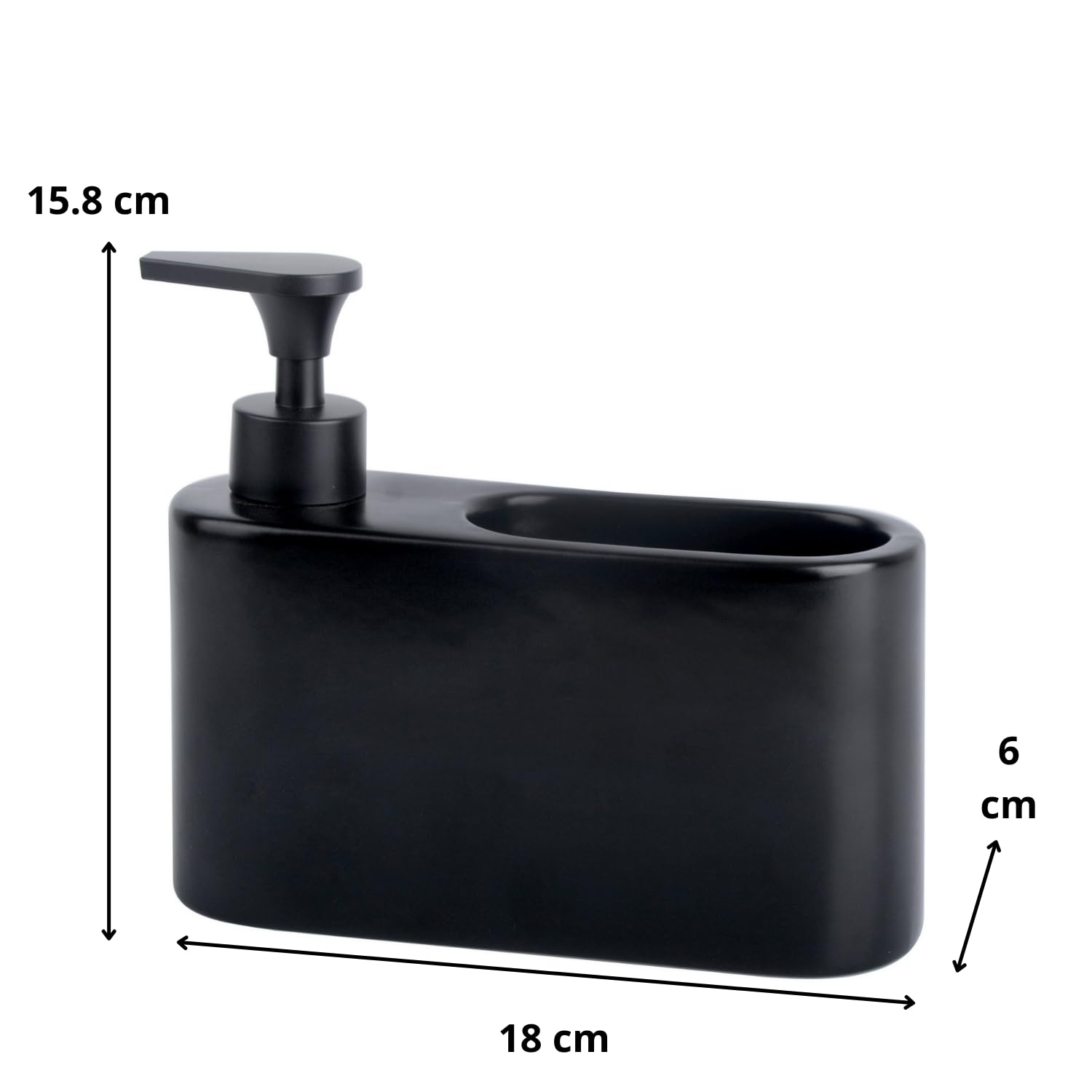 Ceramiczny dozownik mydła z uchwytem na gąbkę, wąski organizer do zlewu kuchennego, 500 ml, dozownik płynu do mycia naczyń do kuchni, 18 x 6 x 15,8 cm, czarny matowy