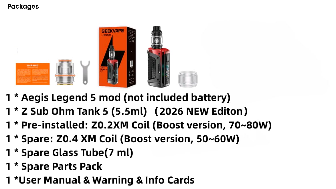 GEEKVAPE Aegis Legend 5 Kit 200W | Aegis Legend 5 Box Mod + 5.5ml Z Sub Ohm - Z0.15 XM + 0.4 XM Resistenza per GEEKVAPE
