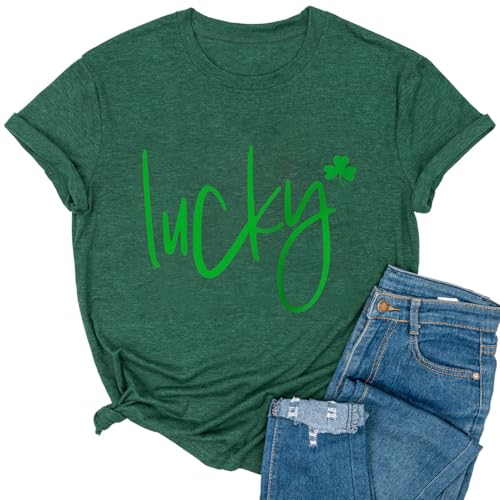 Yimoya Womens Feelin Willie Lucky T-Shirt Casual Shamrock St Patrick's Day Shirt Irish Tees (Lucky-Green, XL)